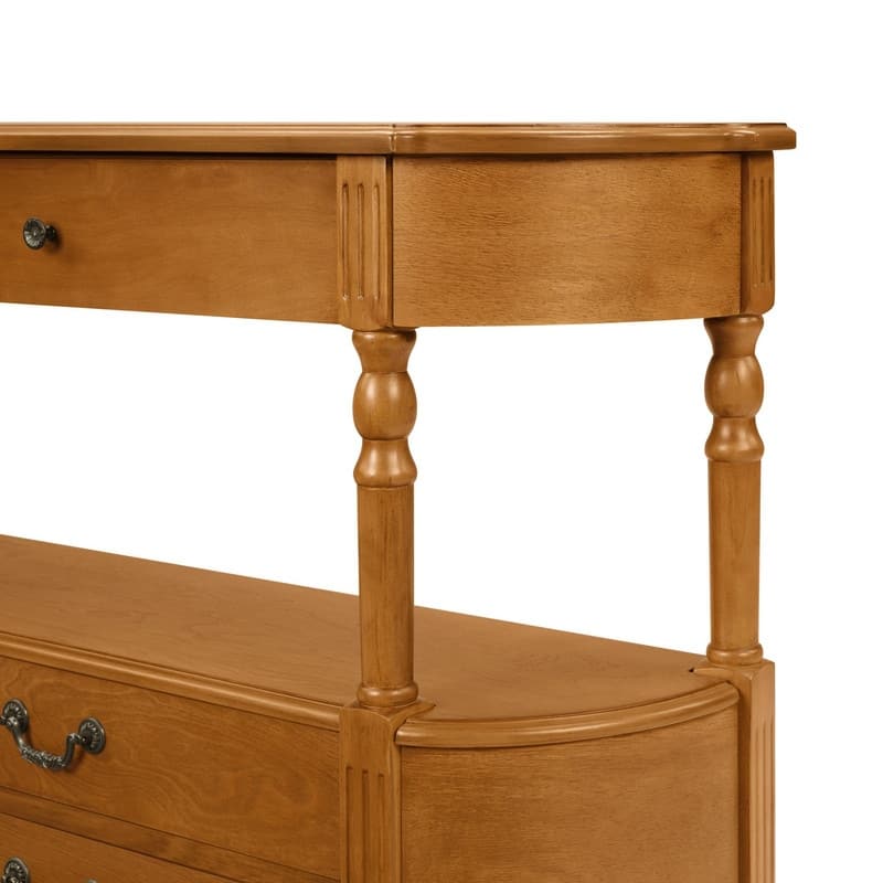 Retro 43" Curved Wood Console Table with 3 Drawers and Open Shelf, Sofa Table Behind Couch for Living Room and Hallway Storage