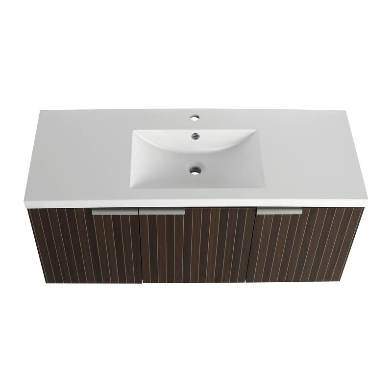 48in Bathroom Vanity with Resin Sink, Soft Close Hinges, 3 Doors, Eco-Friendly Design, Wall-Mounted Floating Cabinet