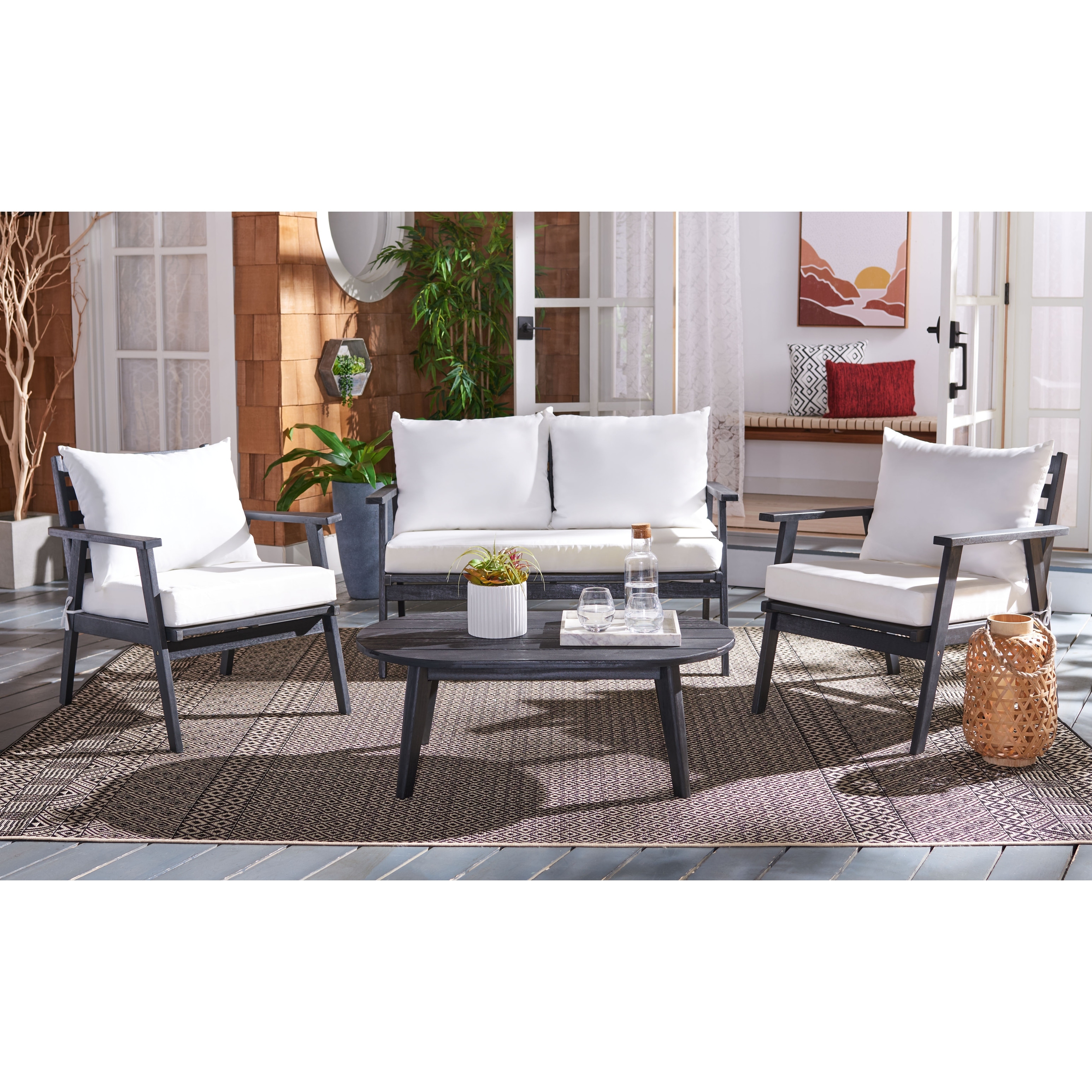 SAFAVIEH Outdoor Deacon 4-piece Conversation Patio Set. - 49" W x 30" D x 31" H