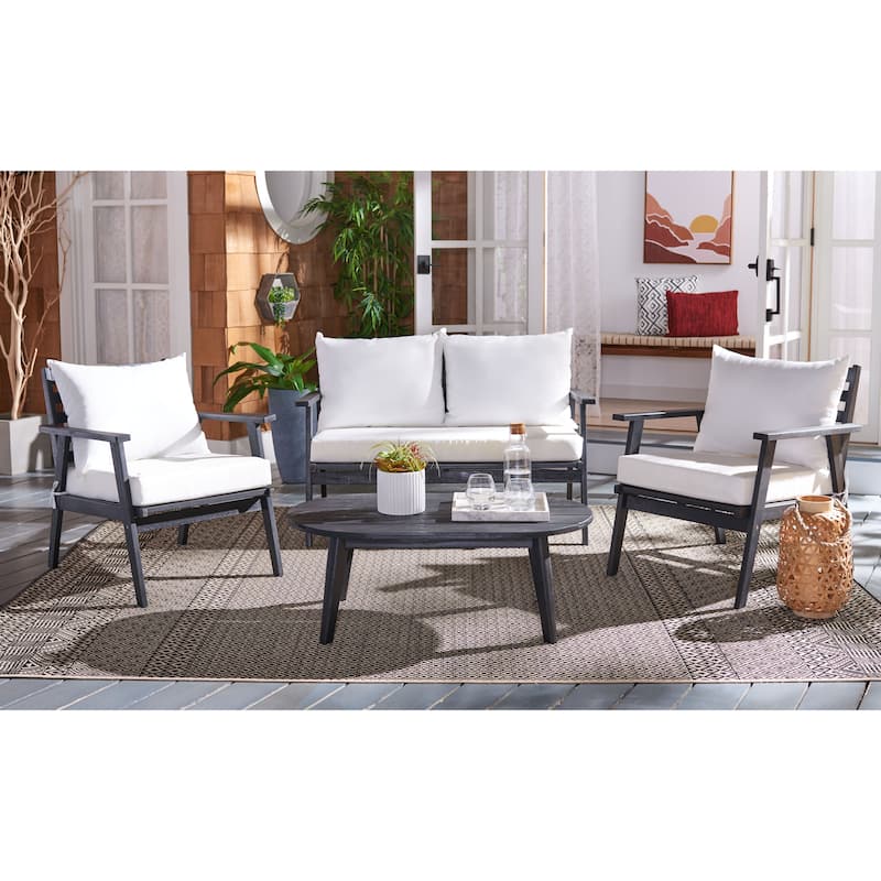 SAFAVIEH Outdoor Patio Furniture Lupe 4-Piece Conversation Set with Oval Slatted Coffee Table - 49W x 31D x 30H