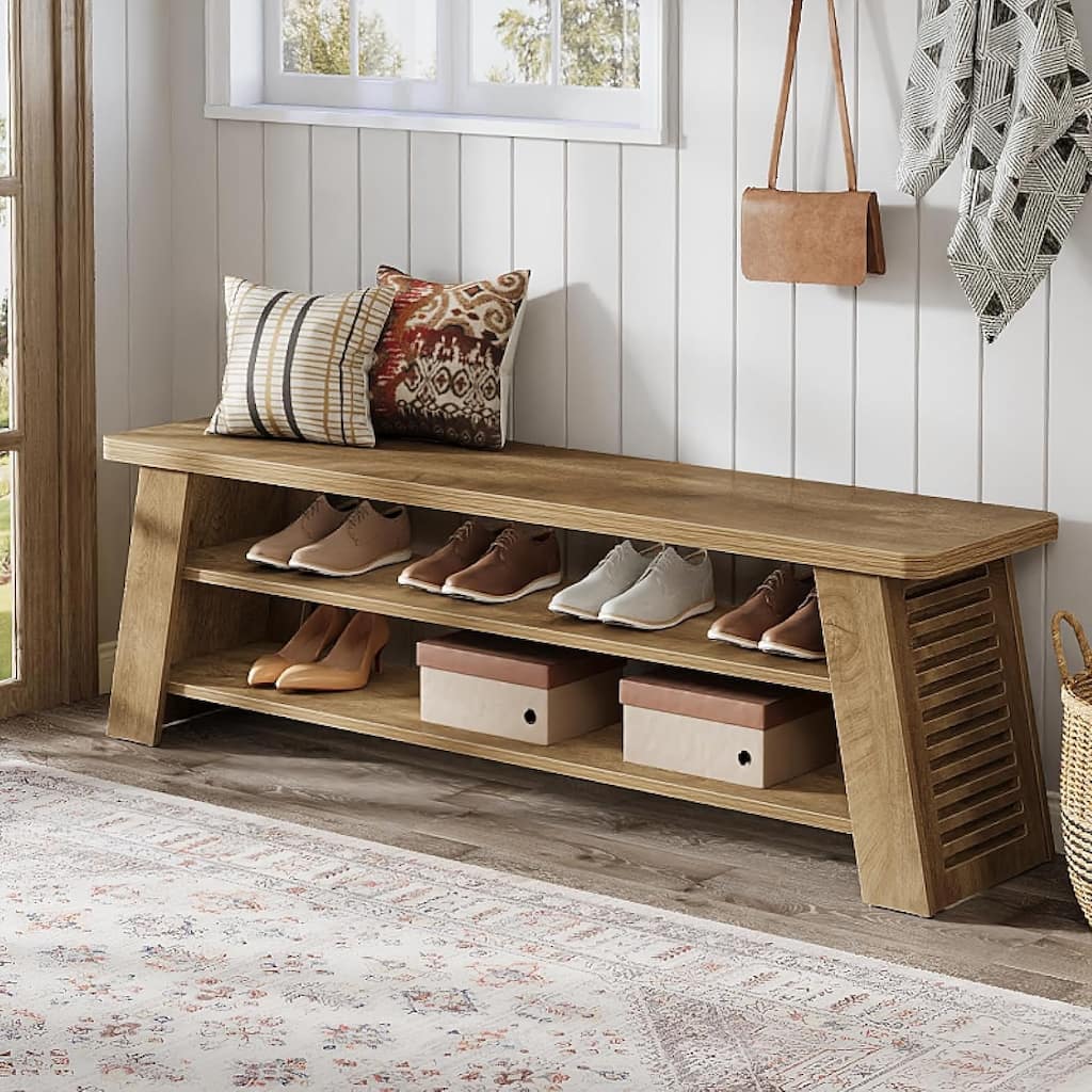 Entryway Shoe Bench with Storage Shelf, Dining Bench, Wooden End of Bed Bench for Bedroom, Living Room, Mudroom, Hallway, Foyer