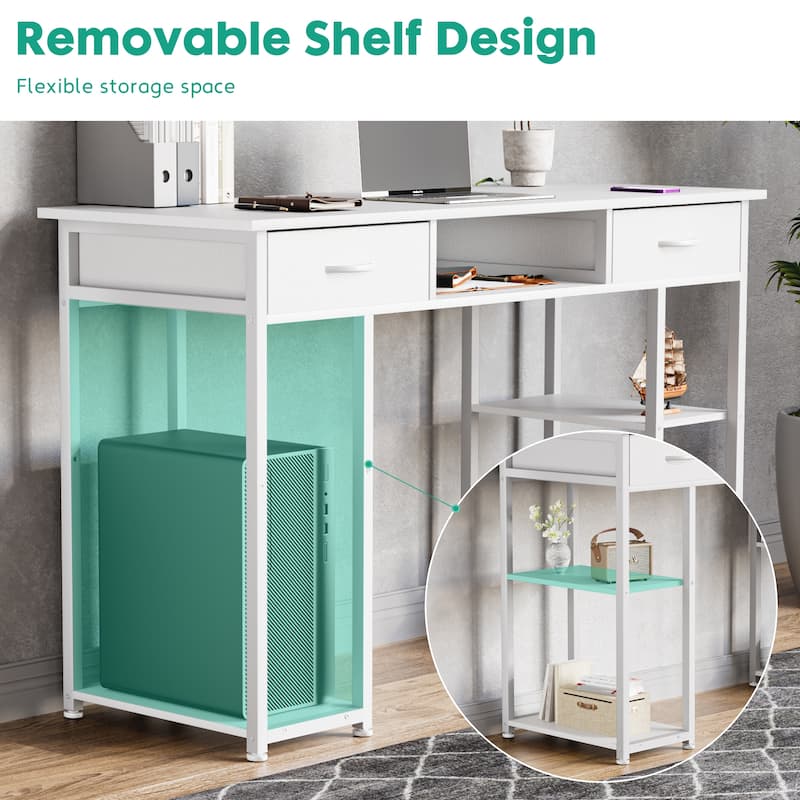 Computer Desk - Features Storage, Fabric Bag, Headphone Hook