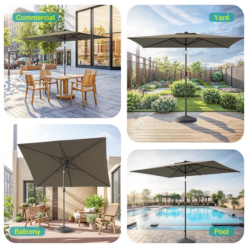 Bonosuki 10 x 6.5ft LED Patio Rectangular Umbrella Outdoor Market Umbrella Aluminium/Steel with Tilt and Crank