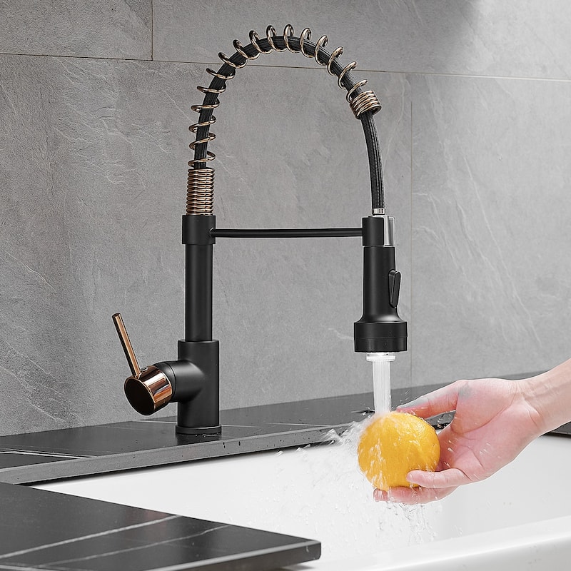 Modern Black Pull-down Kitchen Sink Faucet with LED Light