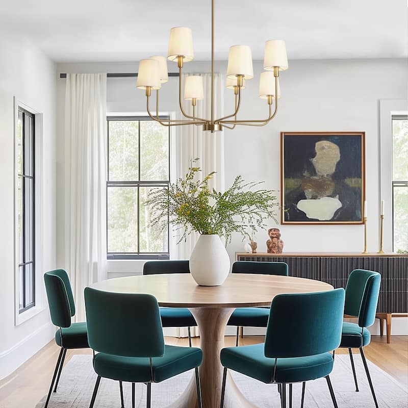 Mid-Century Modern Gold 6-Light French Chandelier Fabric Pendant Lights for Dining Room