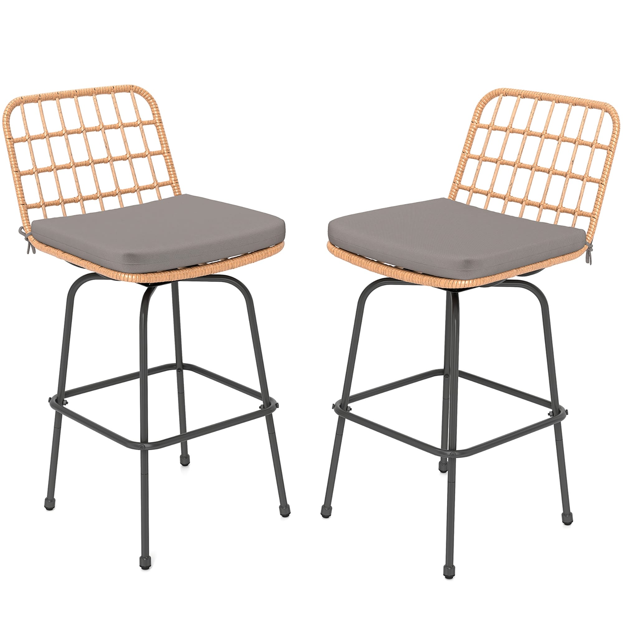 Gymax Patio Swivel Bar Stools Set of 2 w/Backrests & Footrests Soft