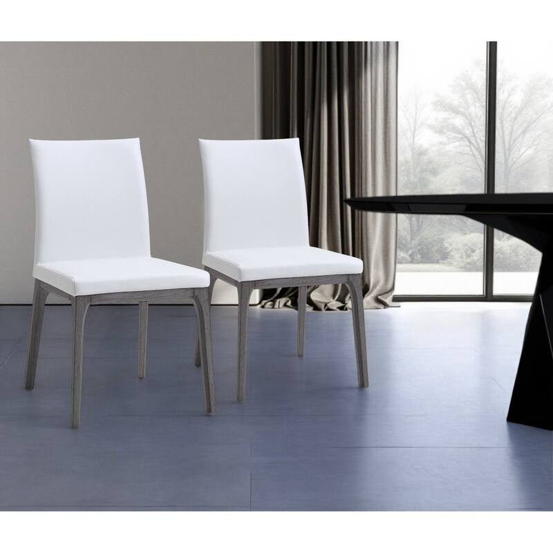 HomeRoots Set of Two White And Gray Upholstered Faux Leather Dining Side Chairs