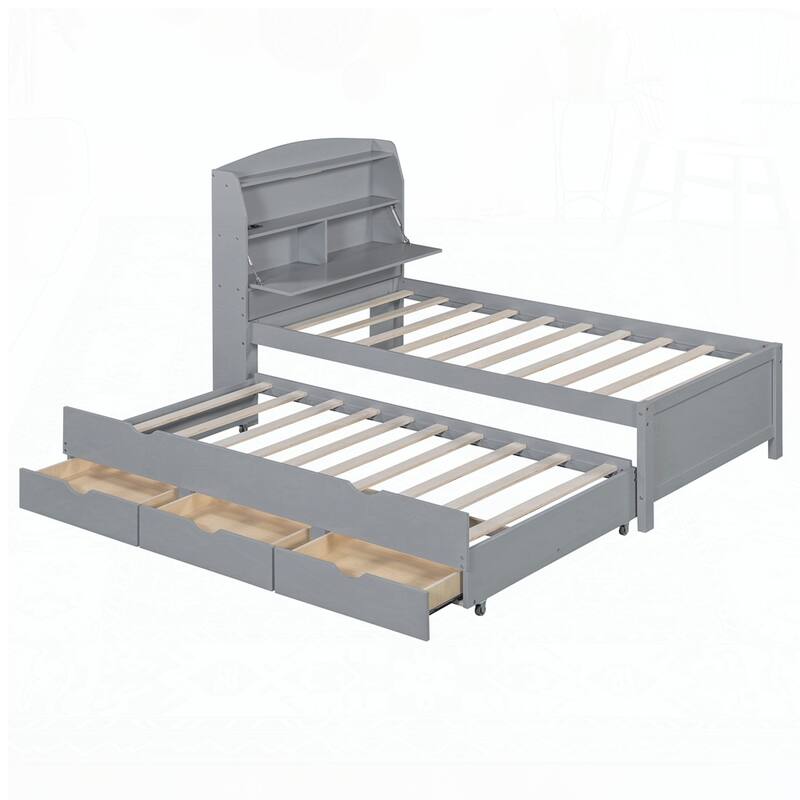 Wooden LED Platform Bed with Trundle