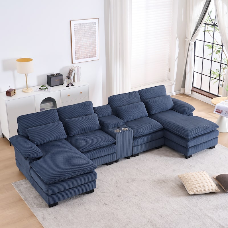 124" Modern Modular Sofa with Double Recliner and USB Port with Center Console