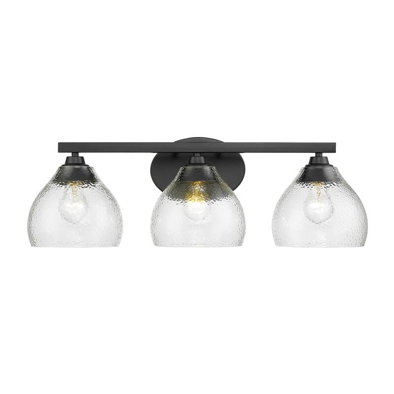 Ariella 26.375" Wide 3-Light Vanity Light - Matte Black with Hammered Clear Glass
