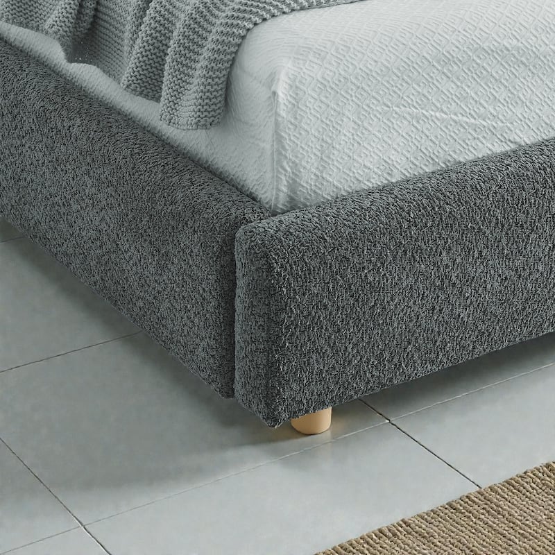 Upholstered Bed Frame with Tall Curved Headboard and Storage Drawers, Modern Minimalist Platform Bed No Box Spring