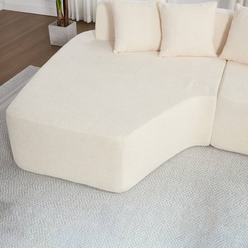 Irregular L-Shaped Modular Sectional Sofa with Chaise Lounge, Comfy Corduroy Deep Seat Cloud Couch, 3 Seat Sofa with 5 Pillows