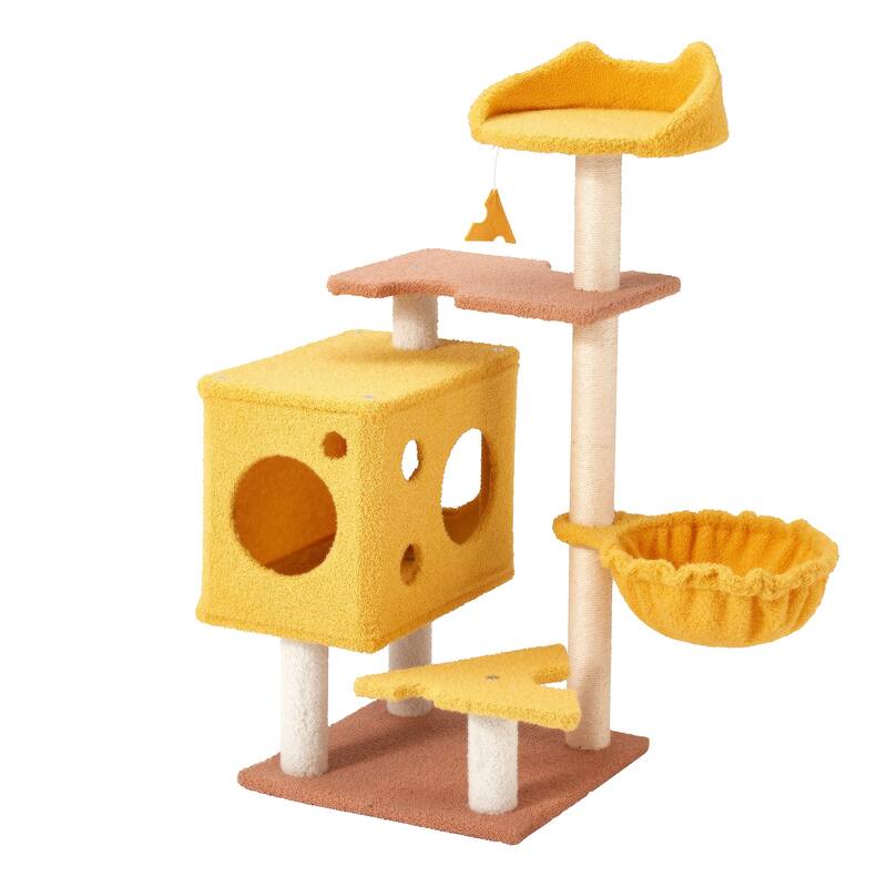 EROMMY Cheese-Shaped Multi-Level Cat Tree Tower with Hammock, Top Perch, and Sisal Scratching Posts