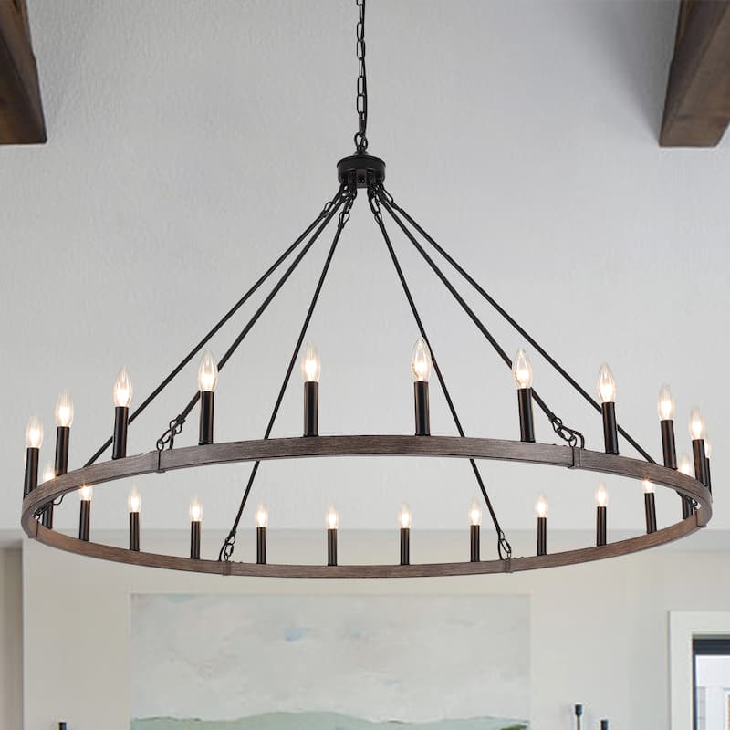 24-Light 51.97-inch Dimmable Round Wagon Wheel Chandelier for Dining Room