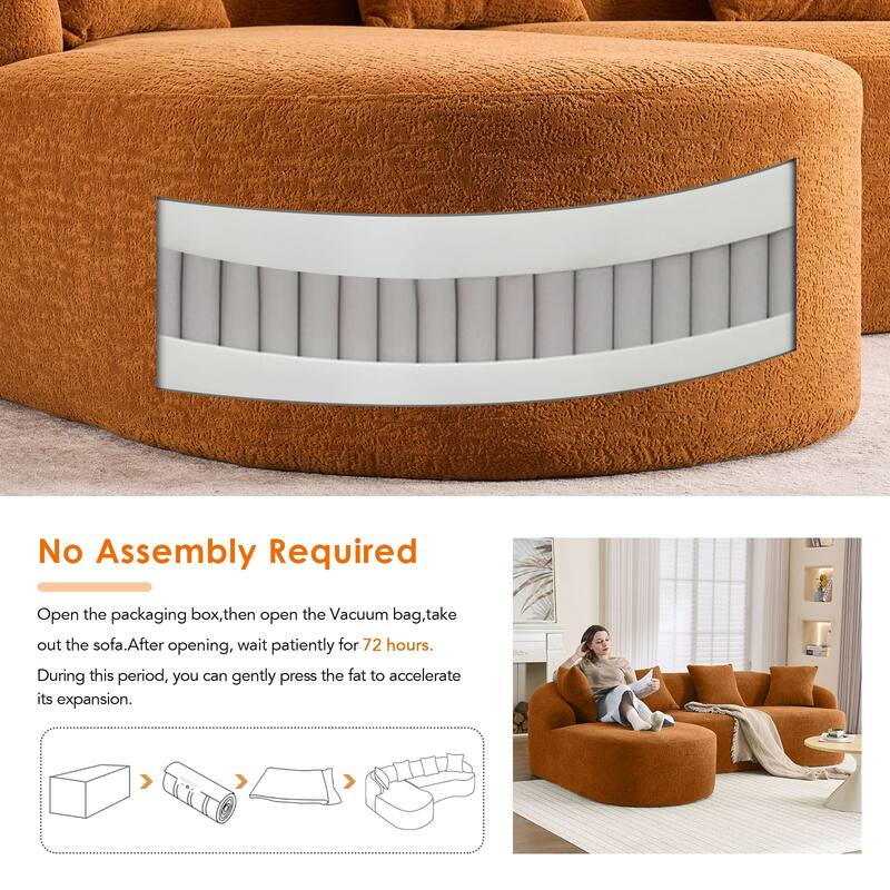 L-Shaped Sectional Sofa with Curved Chaise, Chenille Boneless Cloud Sofa, Modular 4-Seater Sofa with 4 Throw Pillows