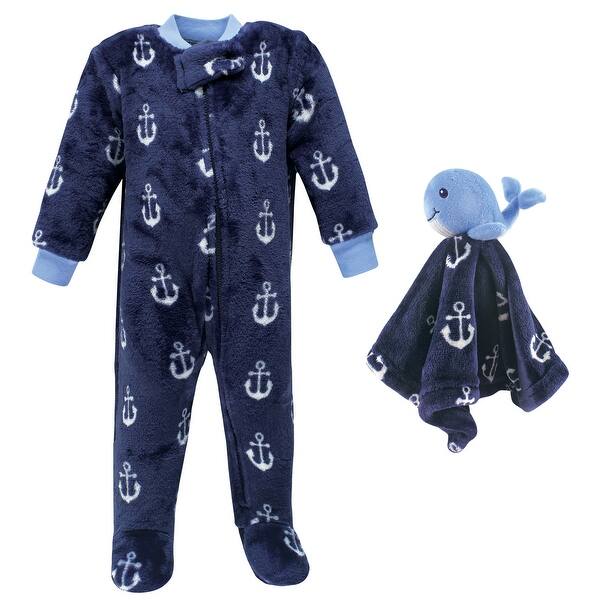 slide 1 of 1, Hudson Baby Infant Boy Flannel Plush Sleep and Play and Security Toy, Whale Anchor 0-3 Months - Whale Anchor