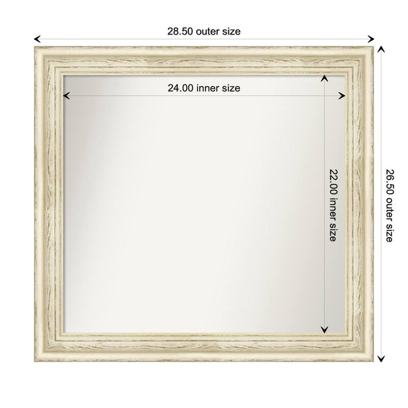 Country White Wash Framed Non-Beveled Custom Wall Mirror, Bathroom Vanity Mirror - Outer Size: 28.5 x 26.5