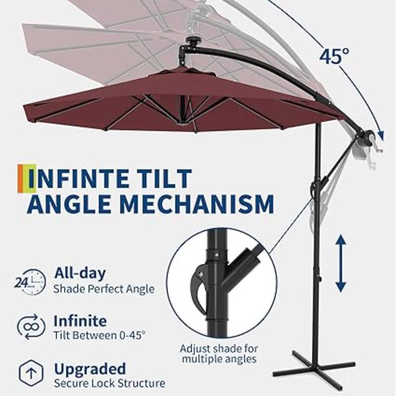 10FT Offset Fade Resistant Umbrella with Cross Base