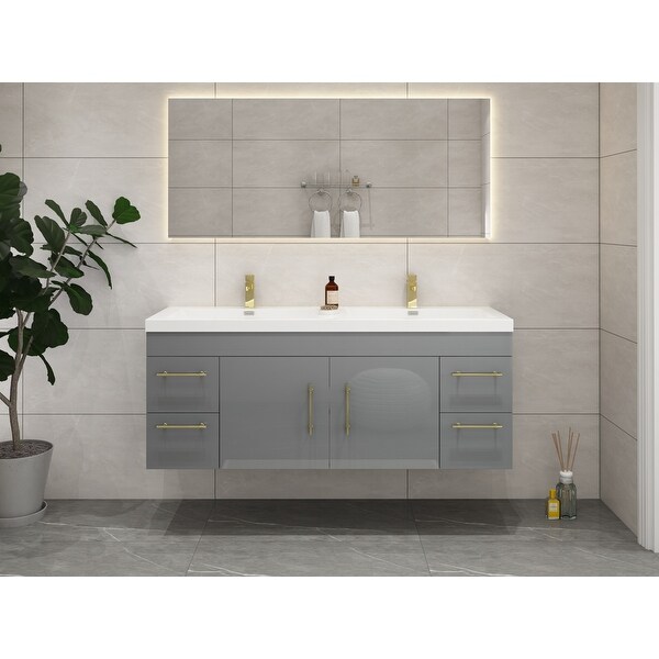 Elsa 60'' Double Sink Wall Mounted Vanity with Reinforced Acrylic Sink