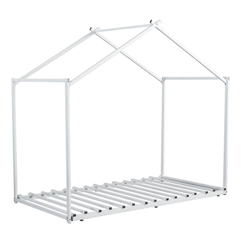 Nestfair Metal Twin Size House Platform Bed with Trundle