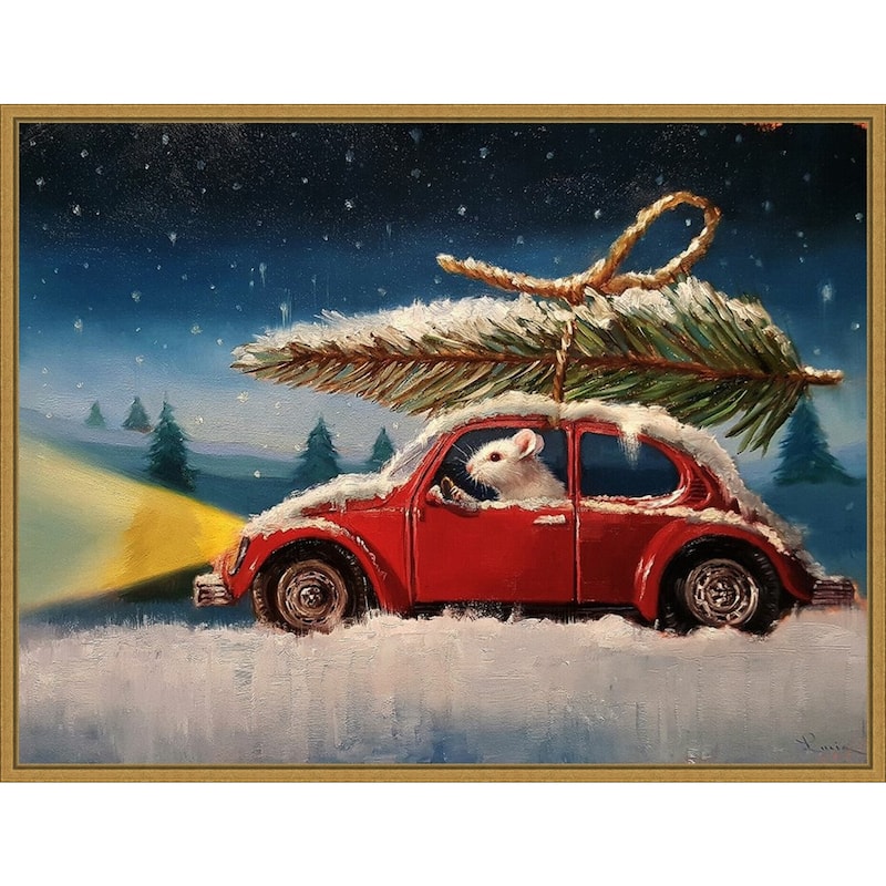 Mouse with Christmas Tree by Lucia Heffernan Framed Canvas Art