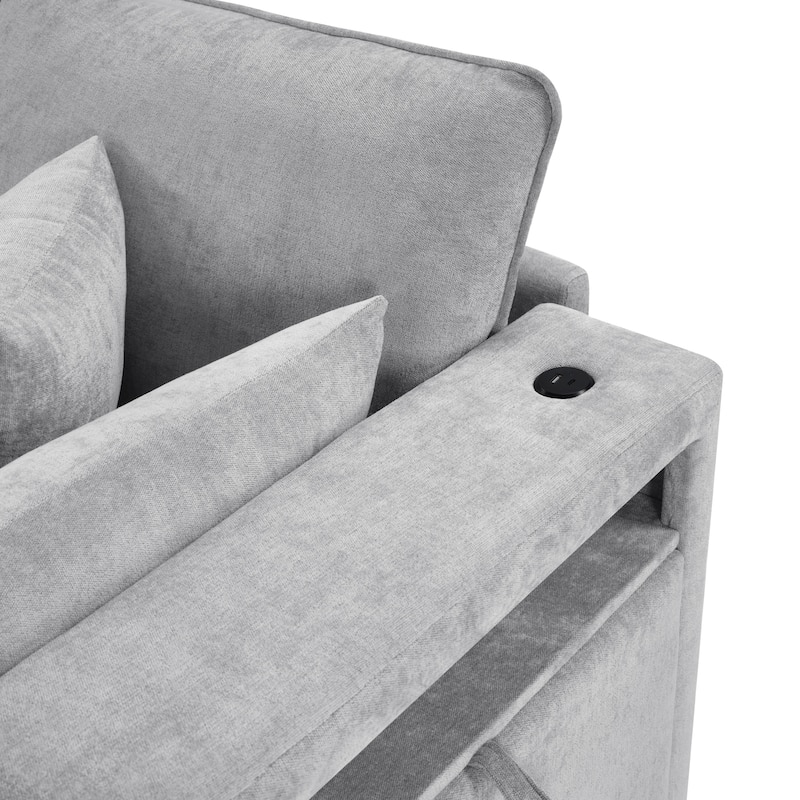 Smooth Chenille Sectional Sofa U-Shaped Modular Sofa Bed L-Shaped Couch with Movable Ottoman, Storage Armrests and USB Ports