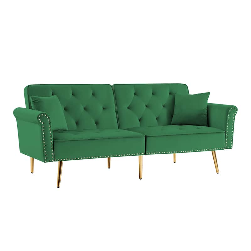 Modern Velvet Tufted Sofa Couch with 2 Pillows Loveseat Sofa Bed
