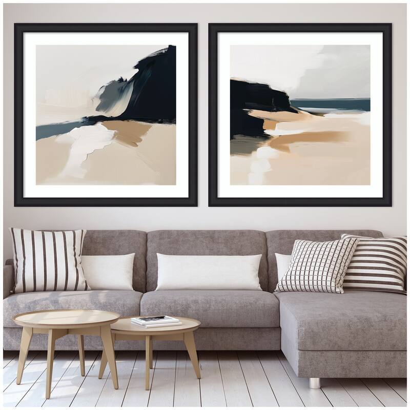 Kate and Laurel Coastal Sand Modern Abstract 1 & 2 2 Piece Framed Wall Art Print Set by The Creative Bunch Studio