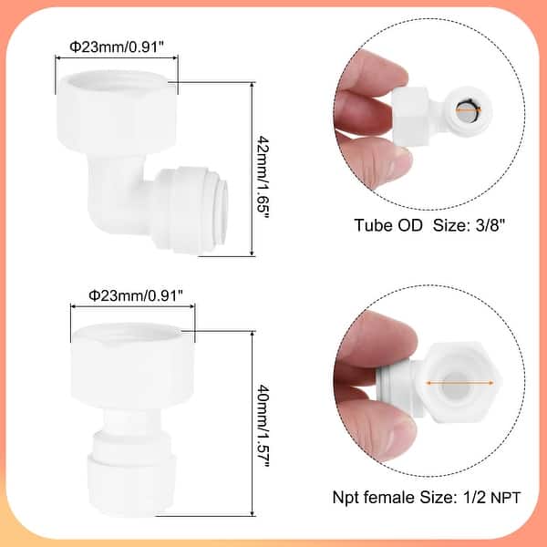 slide 2 of 6, Pack of 10 Elbow & Straight 3/8" Female to 3/8" Tube OD Quick Tube Connector - 10 Pcs - 3/8" NPT 10 Pcs - 3/8" NPT