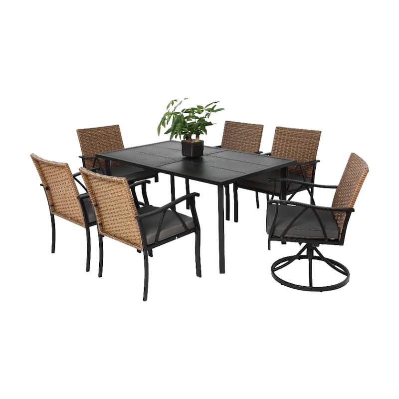 Outdoor Wicker Furniture Set with 2 Cushions Swivel Rocker Chairs