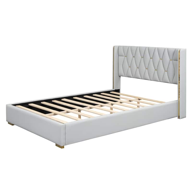 Modern Full Size Upholstered Platform Bed Frame with Headboard