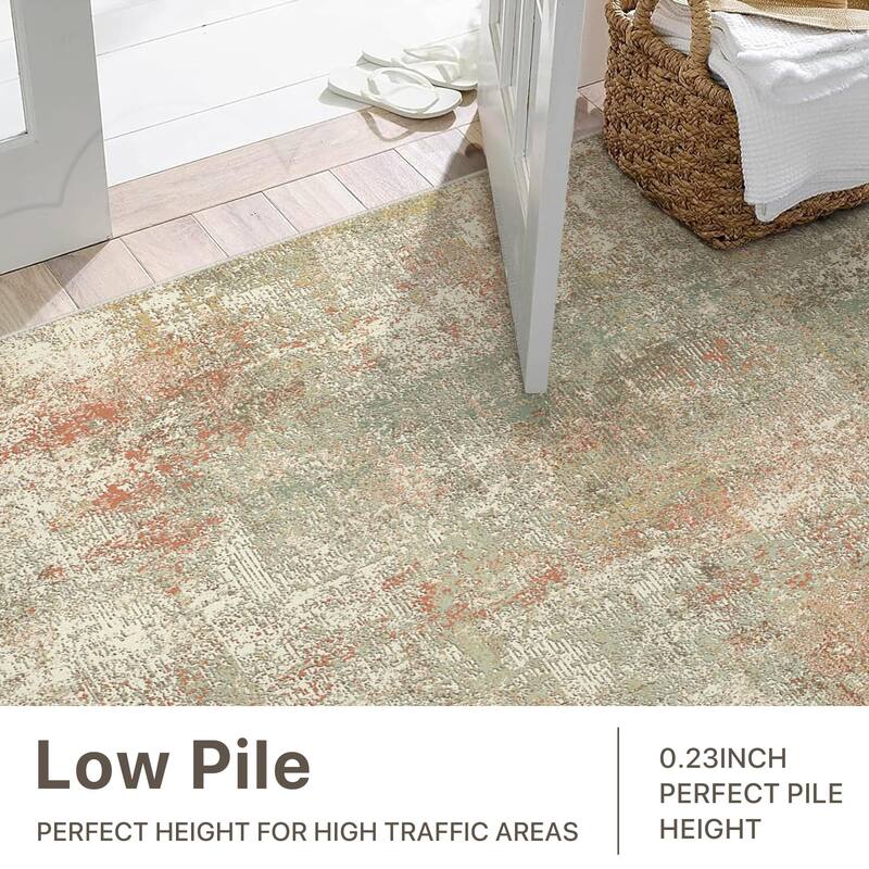 Mcow Vintage Fresco Collection Distressed Abstract Low-Pile Machine-Washable Area Rug - 8' x 10'