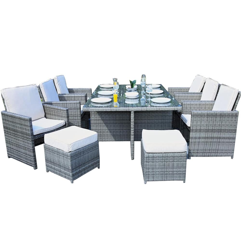 Abrihome 11-piece Outdoor Rattan Wicker Dining Table and Chairs Set
