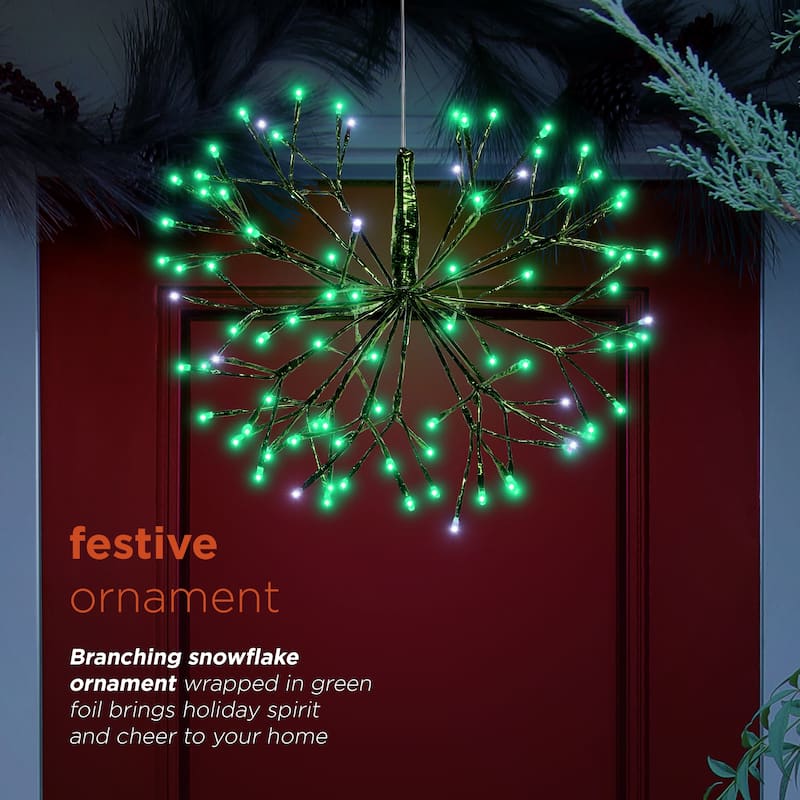 Alpine Corporation 16"H Indoor Holiday 3D Snowflake Hanging Ornament with LED Lights