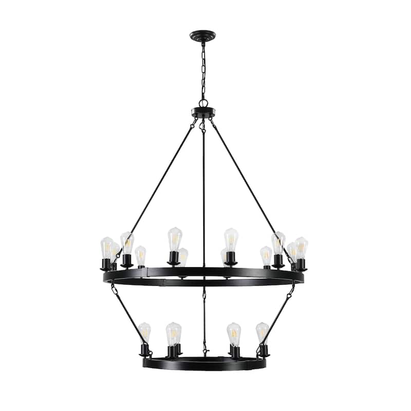 Modern 18-Light 2-Tier Large Wheel Black Chandelier Light Fixture