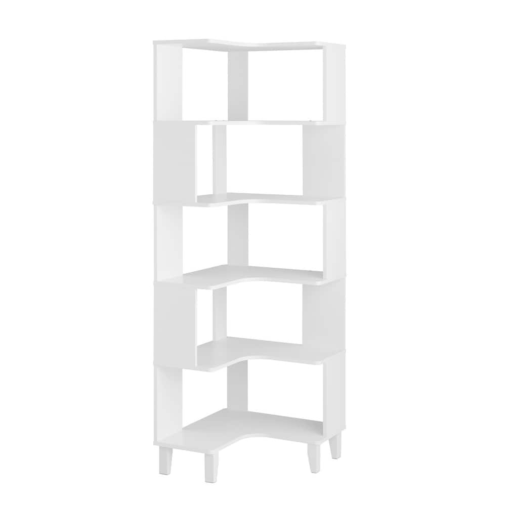 Prepac Nordik 6-Tier Corner Bookcase, 71.5" Extra Tall Corner Shelf, Freestanding Bookshelf for Home Office, Living Room