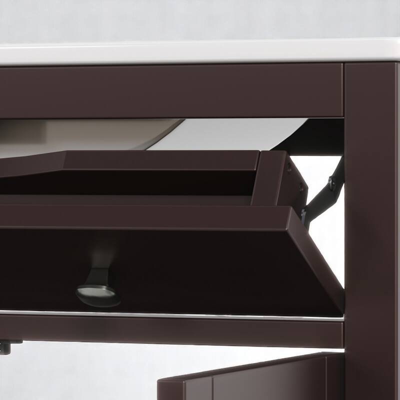 30" Bathroom Vanity with Ceramic Sink, Solid Wood Tapered Legs, Tip-Out Tray & Soft-Close Hinges