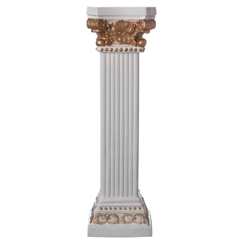 Fiberglass White and Gold Plinth Roman Style Column Ionic Piller Pedestal Vase Stand, Living Room, or Dining Room Decor - 41"