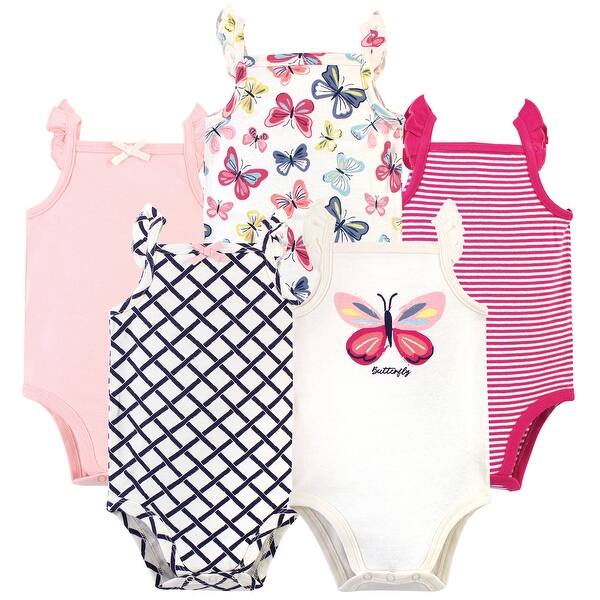 slide 1 of 1, Touched by Nature Baby Girl Organic Cotton Bodysuits 5pk, Bright Butterflies 0-3 Months - Bright Butterflies