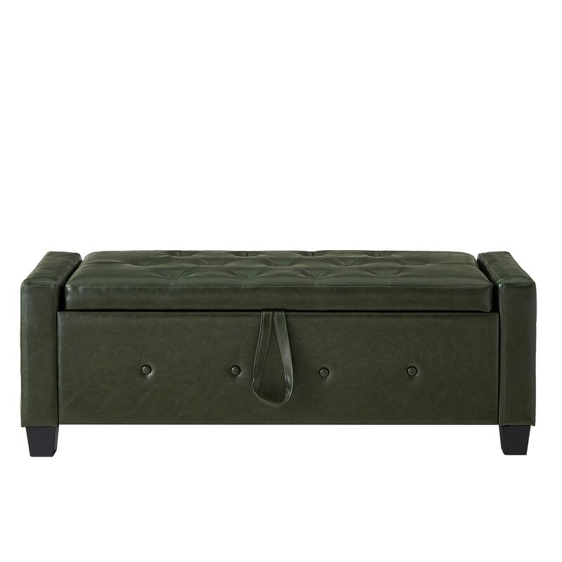 Tufted Faux Leather Storage Ottoman Bench for Bedroom, Living Room & Hallway, 48" Multifunctional Upholstered End of Bed Bench