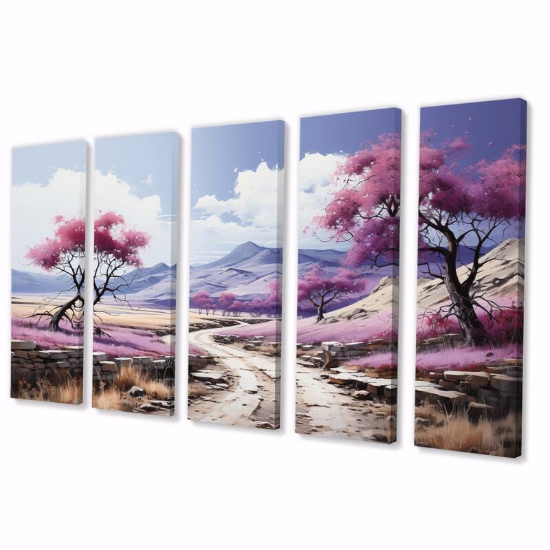 Designart "Purple Road Endless Journey II" Landscapes Multipanel Canvas Art Print set