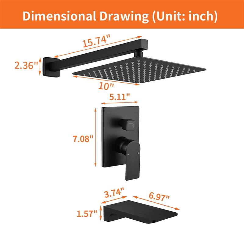10 Inch Wall Mount Shower System with Waterfall Tub Spout Modern Rainfall Tub Shower Faucet With Rough-in Valve