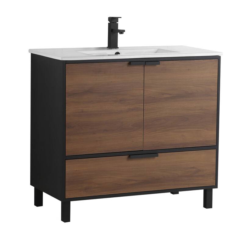 Fine Fixture Bathroom Vanity and Sink, ADA Compliant - 36 Inch - Walnut