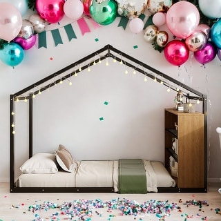 Twin Size House Bed with Roof and LED Lights,Kids Bed Design