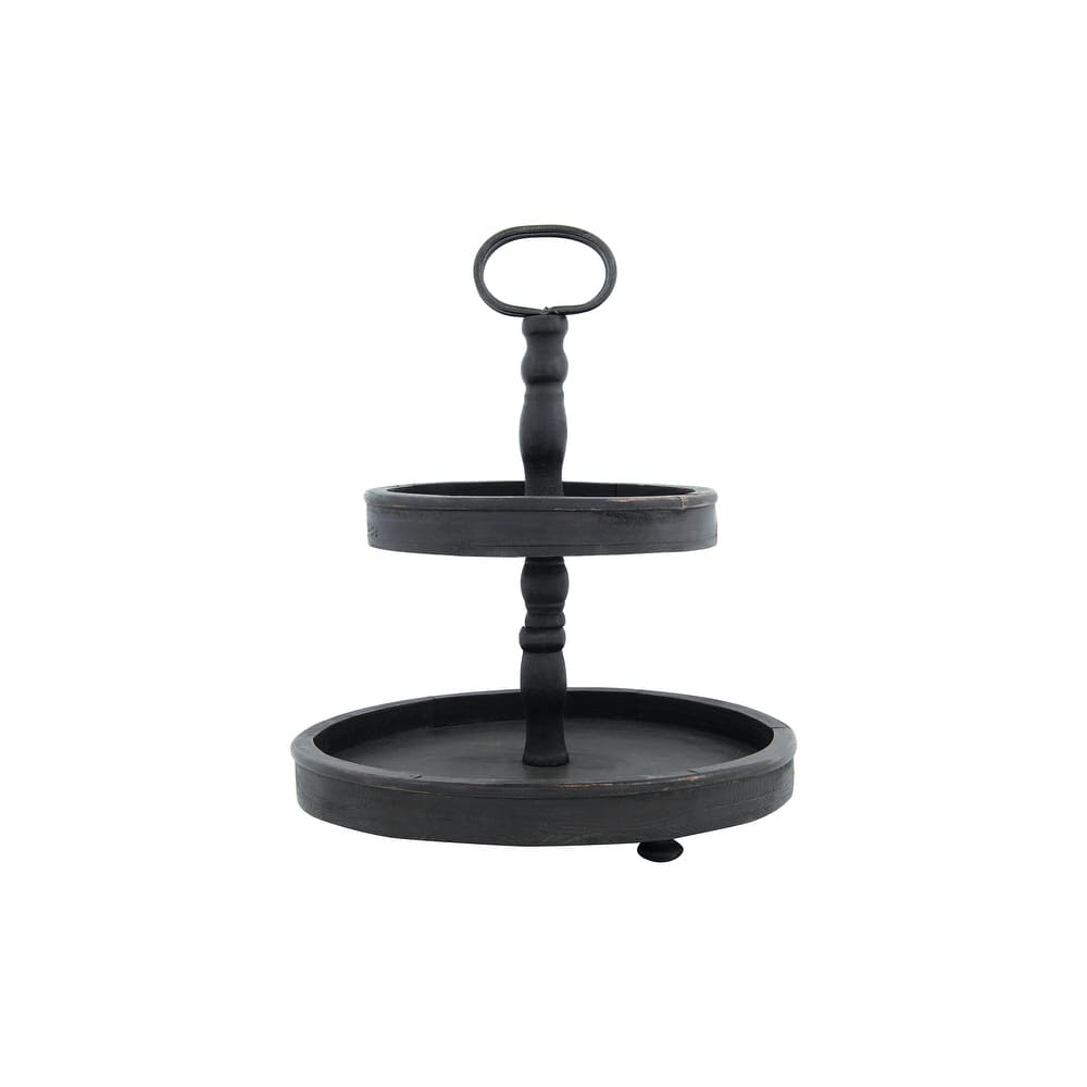 Distressed Wood 2-Tier Tray with Metal Handle
