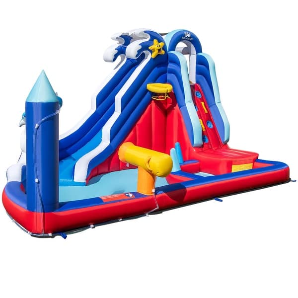 slide 2 of 10, Gymax Inflatable Water Slide Park w/ Slide 2 Splash Pools Climbing Kids