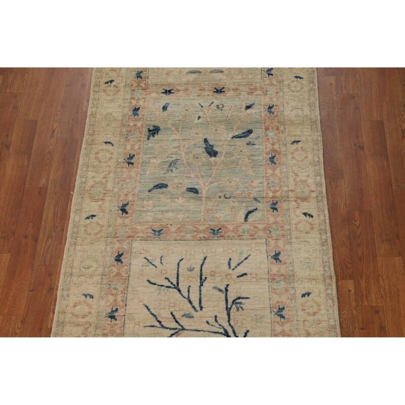 Hand Knotted Oriental 100% Wool Carpet Traditional Floral Beige & Ivories Art Deco Runner Rug - 11' 10'' X 3' 0''