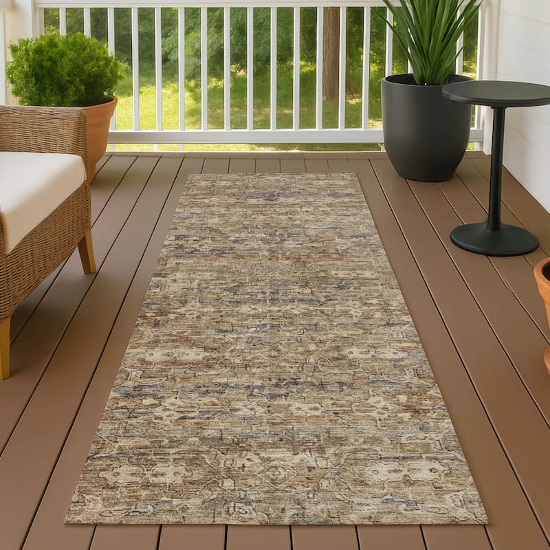 Machine Washable Indoor/ Outdoor Traditional Harmony Chantille Rug - Brown - 2'3" x 7'6"
