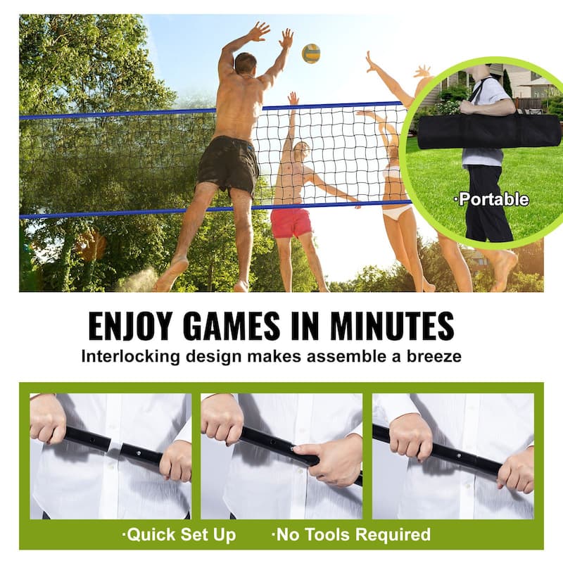 Blue Steel and PE Adjustable Volleyball Net Set,Portable and Weatherproof
