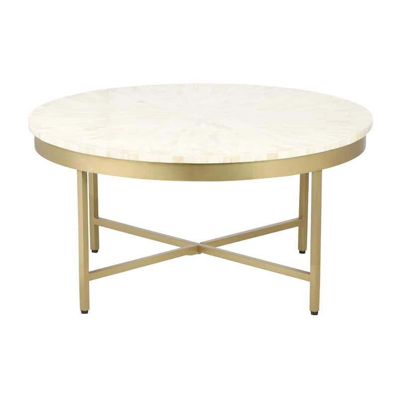 HomeRoots 18" Ivory And Gold Wood And Steel Round Coffee Table - 36' X '18' X '36